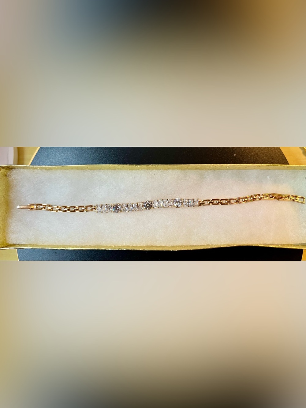 Elegant 7.4”L Gold plated Tennis Bracelet with Clear CZ Stones